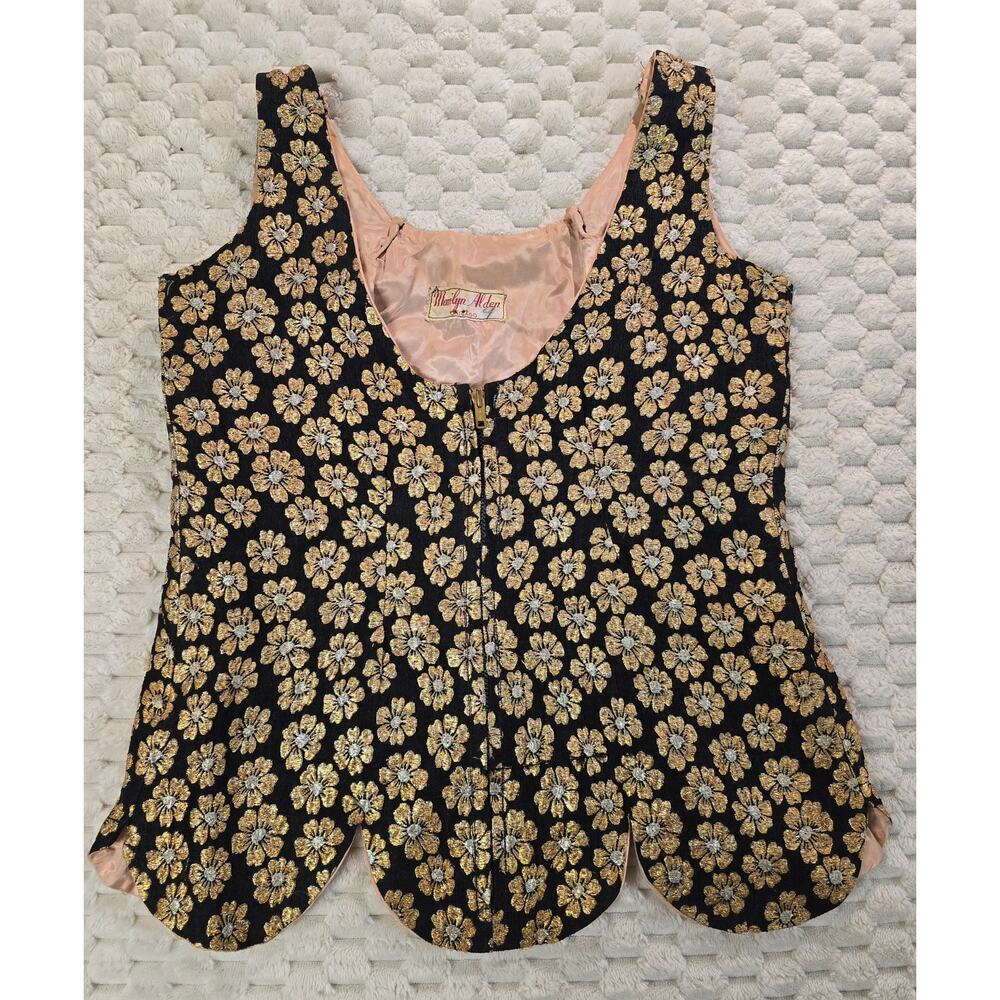 Vintage Floral Black & Gold Vest